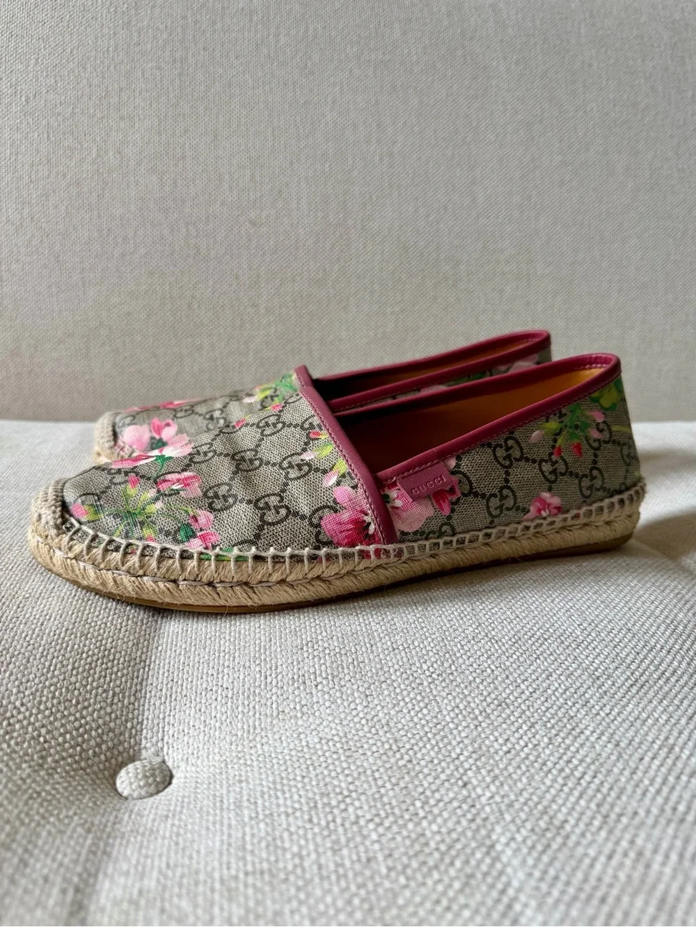 Gucci Bloom Floral GG Canvas Espadrilles with Berry LP Trim